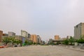 Cityscape at sunset from the Sejongno, Gwanghwamun Plaza in Seoul, South Korea Royalty Free Stock Photo