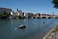 Cityscape of the Swiss city of Basel with the middle bridge (\'Mittlere BrÃ¼cke\') over the river Rhine