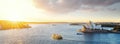 Cityscape of Sysney harbour with morning sunrise moment and boat