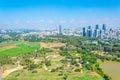 Cityscape of Tel Aviv viewed from TLV Balloon flying over Hayarkon park, Israel Royalty Free Stock Photo