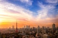 Cityscape of Tokyo, city aerial skyscraper view of office building and downtown of tokyo with sunset / sun rise background. Japan Royalty Free Stock Photo