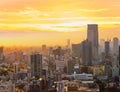 Cityscape of Tokyo, city aerial skyscraper view of office building and downtown of tokyo with sunset / sun rise background. Japan Royalty Free Stock Photo