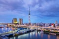 Cityscape of Tokyo skyline, panorama view of office building at Sumida river in Tokyo in the evening.