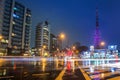 Cityscape of Tokyo with traffic lights and illuminated Tokyo tower Royalty Free Stock Photo