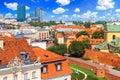 Cityscape - top view of the district of Srodmiescie with the Old Town in the historical center of Warsaw Royalty Free Stock Photo