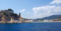 Beach Spain sea beautiful view Tossa de Mar Costa Brava Catalonia coast near Barcelona beaches fortress summer town castle city EU Royalty Free Stock Photo