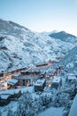 Cityscape of the tourist town of Canillo in Andorra after a heavy snowfall in winter