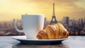 food french france croissant cup bar drink paris table breakfast. Generative AI.