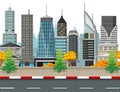 Cityscape Town With Buildings Tower and Road Cartoon Vector Illustration