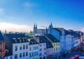 Cityscape of Trier seen from the Porta Nigra, a large Roman city gate in Trier, Germany