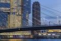 Cityscape at twilight near the Erasmus bridge in Rotterdam Royalty Free Stock Photo