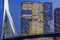 Cityscape at twilight near the Erasmus bridge in Rotterdam Royalty Free Stock Photo