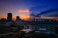 Cityscape in twilight scene with colorful half frame sky