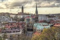 Gothenburg cityscape with churches. The one on the top named Masthuggskyrkan and the other one Oscar Fredriks kyrka Royalty Free Stock Photo