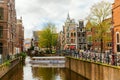 Cityscape with typical canal in Amsterdam, Netherlands