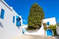 Cityscape with typical white blue colored houses in resort town Sidi Bou Said. Tunisia, North Africa