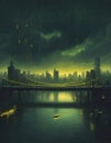 Cityscape under a Greenish Yellow Sky