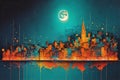 Cityscape under moonlight in abstract impressionist style