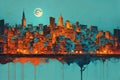 Cityscape under moonlight in abstract impressionist style