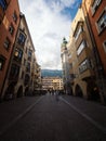 Cityscape panorama historic buildings facade of main square Friedrich Herzog Street city centre Innsbruck Tyrol Austria