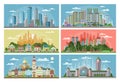 Cityscape vector city landscape with urban architecture building or construction and houses in the town streets