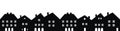 Cityscape, houses with doors and windows, vector icon, black silhouette