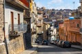 Cityscape at Via Madonna del Riparo street of Bronte town on slope of Mount Etna volcano in Catania region of Sicily in Italy Royalty Free Stock Photo