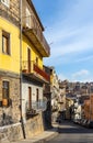 Cityscape at Via Madonna del Riparo street of Bronte town on slope of Mount Etna volcano in Catania region of Sicily in Italy Royalty Free Stock Photo