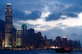 Cityscape of Victoria harbor with boat