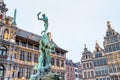 Cityscape - view of the Brabo fountain and the Stadhuis building City Hall at the Grote Markt Main Square of Antwerp Royalty Free Stock Photo