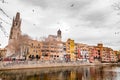 Cityscape view and buildings around the River Onyar in Girona, Spain Royalty Free Stock Photo