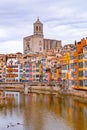 Cityscape view and buildings around the River Onyar in Girona, Spain Royalty Free Stock Photo