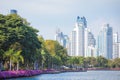 Cityscape view of buildings at benjakitti park in Bangkok in Thailand Royalty Free Stock Photo