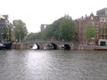 Cityscape view with canal, bridges, streets and traditional Dutch houses in Amsterdam, Netherlands Royalty Free Stock Photo