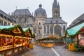 Cityscape - view of the Christmas Market on the background the Aachen Cathedral