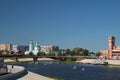 Cityscape with view on church and bridge in Yoshkar-ola city