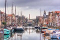 Cityscape - view of the city Rotterdam and its old district Delfshaven Royalty Free Stock Photo