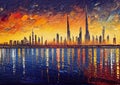 Cityscape view colorful oil knife painting