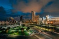 Cityscape view of the downtown San Diego skyline and Harbor Drive at night, in San Diego, California Royalty Free Stock Photo