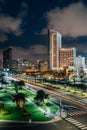 Cityscape view of the downtown San Diego skyline and Harbor Drive at night, in San Diego, California Royalty Free Stock Photo