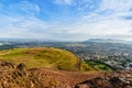 Cityscape view of Edinburgh from Arthur`s Seat, Scotland, United