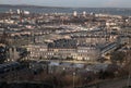 Cityscape view of Edinburgh towards Leith Docks and the Firth of Forth from Calton Hill