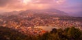 Cityscape view, fog and trees from Ham rong mountain,Sapa town