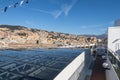 Cityscape view of Genoa from upper deck of cruise liner Royalty Free Stock Photo