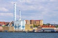 Cityscape view at Gothenburg with a heating plant at the waterfront Royalty Free Stock Photo