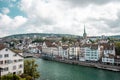 Cityscape view on the historic city center Zurich in Switzerland and river limmat Royalty Free Stock Photo