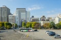 Cityscape view from inside Tsukiji Honganji temple Royalty Free Stock Photo