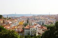 Cityscape view of Lisbon with 25 de Abril Bridge on the backgroud, Portugal Royalty Free Stock Photo