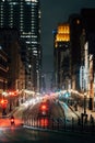 Cityscape view of Main Street at night, in Houston, Texas Royalty Free Stock Photo