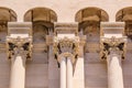 Cityscape - view of the marble columns on the facade of the bell tower of the Cathedral of Saint Domnius, the Old Town of Split